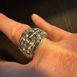 Silver Rhinestone Buckle Ring